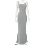 Spaghetti Strap Maxi Sheath Dress Gray - M