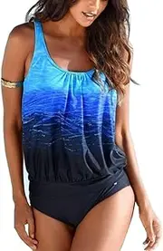 [Sucor] Women's Tankini Large Sizes Bikini Set Two Piece Swimwear Beachwear Printed Swimwear