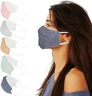 okam Face Mask Reusable Pk of 5 Cotton Masks with Adjustable Straps, Washable, Breathable, Fashion Checked Design Cotton Fabric Facemasks