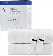 LINENOVA Electric Blanket Queen, Fully Fitted Heated Mattress Pad with Dual Controls, 3 Heat Settings, Auto-Off Timer, Safety Overheat Protection, Machine Washable Zone Heating - White