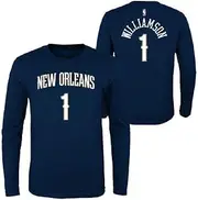 [Outerstuff] Zion Williamson New Orleans Pelicans #1 Navy Youth Player Name & Number T-Shirt Long Sleeve