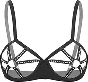 [Loodgao] Womans See Through Strappy Cups Open Nipples Push Up Bra Underwired Hollow Out Crop Top Bustier