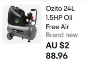 24L 1.5HP 67L/min Air Compressor Oil-Free, Direct Drive $288+ PICK UP 3185 VIC.