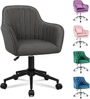 [ALFORDSON] Linen Office Chair Swivel Fabric Armchair Computer Desk Chair Modern Home Office Chair Height Adjustable Mid-Back Task Chair for Kids Adult Study Work, Living Room, Bedroom(Alvis Dark Grey)
