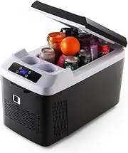 Car Refrigerator, 15L Car Fridge Portable Freezer (-25℃至20℃) Electric Cooler with 12/24V DC & 220V AC for Car, RV, Truck, Van, Skincare, Beverage, Food, Home, Office