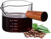 Double Spouts Measuring Pitcher, 75ML Espresso Shot Glass, Barista Coffee Accessories, Wood Handle