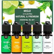 MISIJI Essential Oil Set for Diffuser for Home,Lavender,Spearmint,Tea Tree,Eucalyptus,Orange