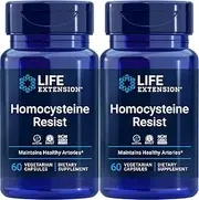 Life Extension Homocysteine Resist - 60 Vegetarian Capsules (Pack of 2) - for Heart & Brain, Cognitive Health Support Supplement – Vitamin B2, B6 & B12 + Folate - Once-Daily, Non-GMO, Gluten-Free