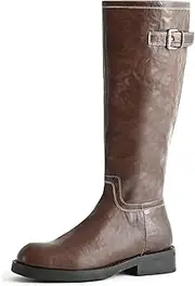 [SICARE] Women's Knee High Boots Wide Calf Platform Lug Sole Riding Boots Side Zipper Buckle Comfortable Tall Boots Chunky Low Heel Classic Round Toe Long Boots for Women