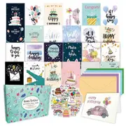 50Pcs Uniqe Birthday Cards with Envelopes and Stickers,Greeting Cards Birthday Cards Pack, Birthday Card Pack for Kids as shown