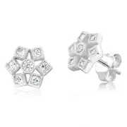 Sterling Silver Geometric Flower Cubic Zirconia Stud Earrings