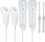 2 Pack FISUPER Remote Controller with Motion Plus for Wii/WII U, 2 in 1 Remote with Nunchuck Controller Compatible with Wii Wii U Console (White)