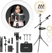 Upgraded 18'' LED Ring Light with Tripod Stand & Phone Holder,KOSCHEAL Ringlights with Remote,2800-6500K Dimmable White,Extendable 86'' Tall Circle Light for Phone Camera Makeup Streaming Zoom Meeting