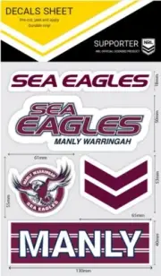 NRL Sticker Decal Sheet - Manly Sea Eagles - Stickers Wordmark