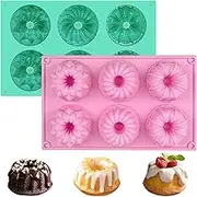 HUAKENER 2 Pcs Mini Bundt Cake Pan, 6-Cavity Fluted Tube Cake Pan, Non-stick Silicone Baking Mold for Cupcakes, Donuts, Cornbread, Brownies, Jellies