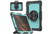 Samsung Galaxy Tab S8 Plus/S7 Plus/S7 FE 12.4 inch Rotatable Handle Ring Folding Stand Case with Screen Protector-Black&SkyBlue