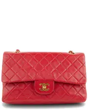 Chanel Red Lambskin Leather Classic Small Double Flap GHW (Authentic Pre-Loved)