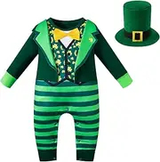 QIKUBI Baby Boys St. Patricks's Day Romper Infant Leprechaun Costume St. Patricks's Day Outfit With Hat