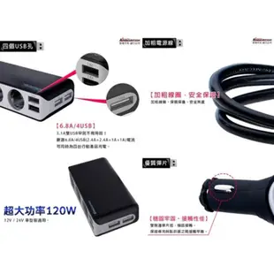 安伯特酷電大師3孔+ 6.8A 4USB 開關點煙器延長線式電源插座車充 ABT-E054 BSMI R37531