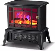 Freestanding Electric Fireplace Stove Heater Portable Indoor Space Heater with 3D Realistic LED Log Wood Burning Flame Effect 2 Heat Settings 750/1500W (Color : Black)