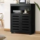 Oikiture Shoe Rack Shoes Storage Cabinet Organiser Shelf 2 Doors Black