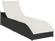 Folding Sun Lounger with Cushion and Storage Black Poly Rattan,Sun Loungers-4104220