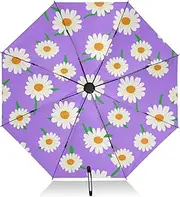 [RPLIFE] Compact Umbrella, Windproof Umbrella, Automatic Open/close, Compact Size for Women Backpacks/Handbags, White Daisies Purple