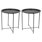 2x Matt Black Round Steel Tray Tables Living Room Sofa Side End Coffee Table