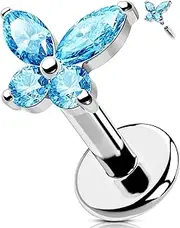 [OUFER Body Piercing] Labret Piercing Jewellery 16G 6/8/10/12 mm Lip Piercing Stud Internally Helix Earring Butterfly Tragus Bar 316L Stainless Steel Flat Back Earrings, 6mm