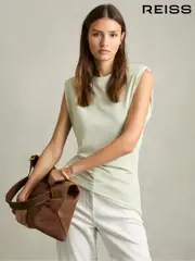 Reiss Sage Sadie Shoulder-Pad Ruched Jersey Top (AW4162) | $155
