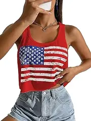 [SODSHY] Women's Plus Size Tops USA Shirt Memorial Day Red White and Blue Patriotic Shirts American Flag Graphic Tank Tops, S3-red-2, 3X-Large