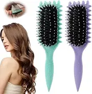 2 PCS Curly Hair Brush,Curl Define Styling Brush,Curl Defining Brushes,Curl Brush,Boar Bristle Less Pulling Brush for Men and Women for Perfectly Shaped (Green+Purple)