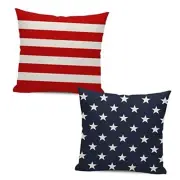4th of July Throw Pillow Cover, 18x18 Inch Set of 18" x 18" (Pack of 2) Stripes