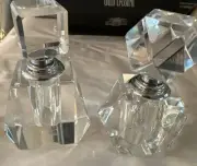Oleg Cassini Signed Crystal Perfume Bottles Refillable Pair in Gift Box