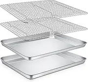 P&P CHEF Baking Sheet and Rack Set, Stainless Steel Cookies Baking Sheet Large Oven Pan Tray and Cooling Grid Rack for Bread Meats, Oven & Dishwasher Safe, (16 Inch, 4Pcs)