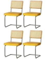 [Artiss] Velvet Rattan Cantilever Dining Chairs Set of 4 in Yellow