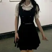 Short-Sleeve Shirt / Vest / Mini Skirt Skirt - Black - M