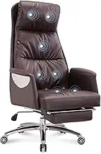 KJLY Office Chair Gaming Chairs,Ergonomic Computer Chair Cowhide Massage Chair,Boss Chair with Comfortable Footrest (Color : Brown)