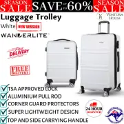 Wanderlite 2pc Luggage Trolley Set Suitcase Travel Tourist Bag Hard Case White
