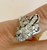 VINTAGE 14k White Gold & 1.65ct Diamond Woman’s Unique Cluster Cocktail Ring