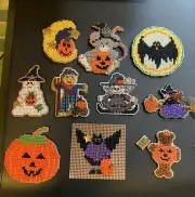 Finished Cross Stitch and/or Beaded Halloween/Thanksgiving Ornaments