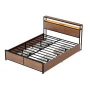 Artiss Metal Bed Frame Double Size with 2-Tier Storage Headboard Metal Platform with 4 Storage Drawers Built in Charging Station & LED Noise-Free/Meta