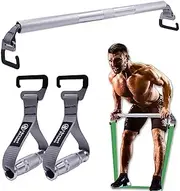 J Bryant Fitness Resistance Band Exercise Bar with Handles Large Hook Heavy Duty Short Bar Squats Full Body Strength Training Portable Home Workout Equipment