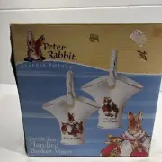 Vintage Beatrix Potter Peter Rabbit Set Of Two Handled Basket Vases Easter New