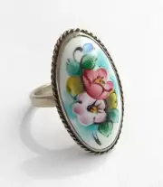 Vintage Beautiful Ring enamel Cupronickel USSR times Women's Jewelry size 6.75