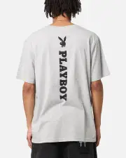 [PLAYBOY] Playboy Logo Lockup T-shirt Grey Marle - Size S S Grey Marle