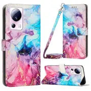 For Xiaomi Civi 2 5G/13 Lite Case Wallet Stand Marble Pattern Phone Cover with Shoulder Strap