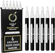 6 Extra Fine Tip White Chalk Markers | 1mm Tip | For Windows, Blackboard, Dry Erase Board, Chalkboards, Glass, Easy Erase | White Chalk Pens Fine Tip