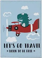 [ANKOMINA] Creative PU Leather Travel Passport Cover Case Cute Dinosaur World Map Passport Card Holder Wallet Bag Travel Accessory for Women Men Kids, Dinosaur C, one size