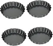 4pcs Non Stick Baking Molds Loose Base Quiche Baking Pans for Cakes Pizzas Flans Easy to Clean for Home Restaurant Use